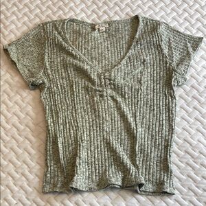 a.n.a Green Ribbed Fitted Short Sleeve Tee